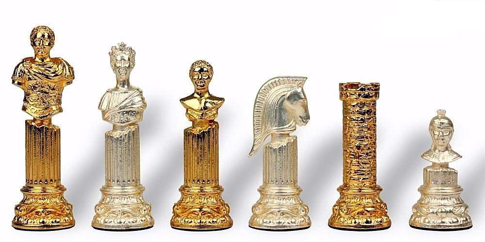 046g_metal_chess_set_profile_both_colors_1000_logo__38696.1430520838.1280.1280 Jeu d'Echecs en Métal Plaqué Or et Argent "Colonne Romaine"