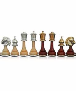 Jeu d'Echecs "Large Persian" en Bois et Laiton Massif Plaqué Or et Argent