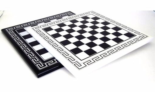 Ensemble "Empire Romain III" Echiquier Grec en Bois Massif Blanc & Jeu d'Echecs en Métal Massif
