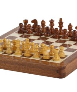 Jeu d'échec & Echiquier Mini d'échecs magnétiques en bois avec échecs d'incrustation
